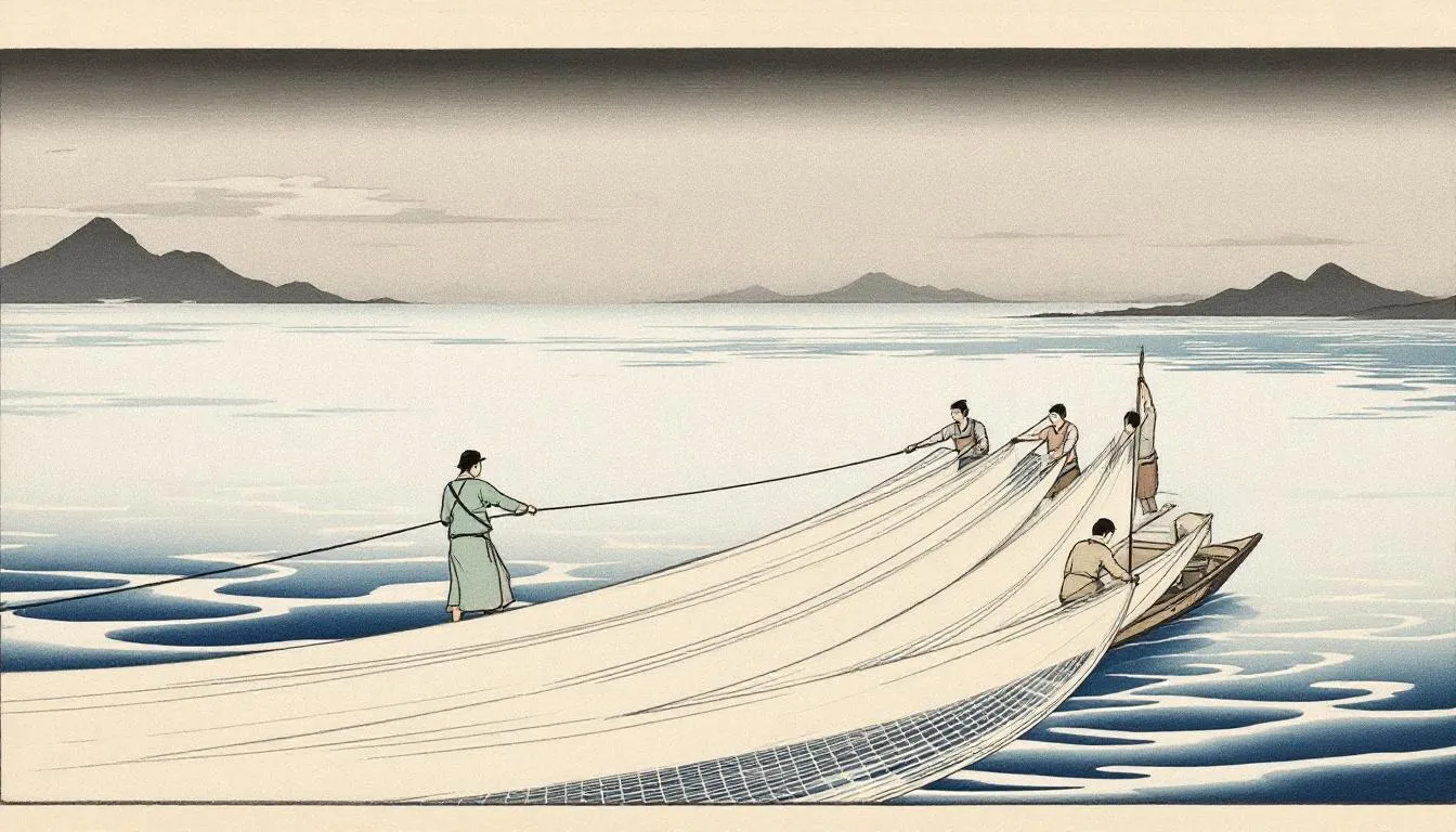 延縄漁法の詳細を説明するための漁業の現場の画像。